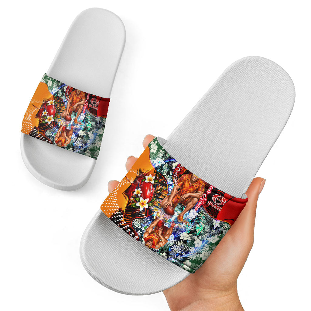 Personalized Gold Coast Suns Football Slide Sandals Tropical Hibiscus Flowers - Pacific Fusion Style