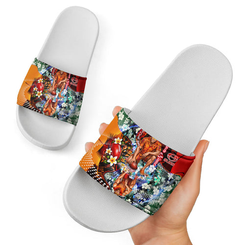 Personalized Gold Coast Suns Football Slide Sandals Tropical Hibiscus Flowers - Pacific Fusion Style