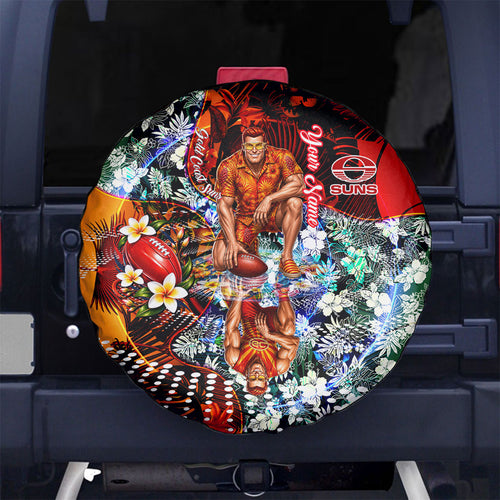 Personalized Gold Coast Suns Football Spare Tire Cover Tropical Hibiscus Flowers - Pacific Fusion Style