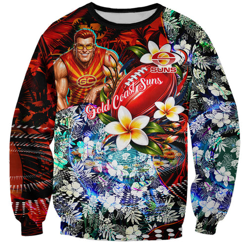 Personalized Gold Coast Suns Football Sweatshirt Tropical Hibiscus Flowers - Pacific Fusion Style