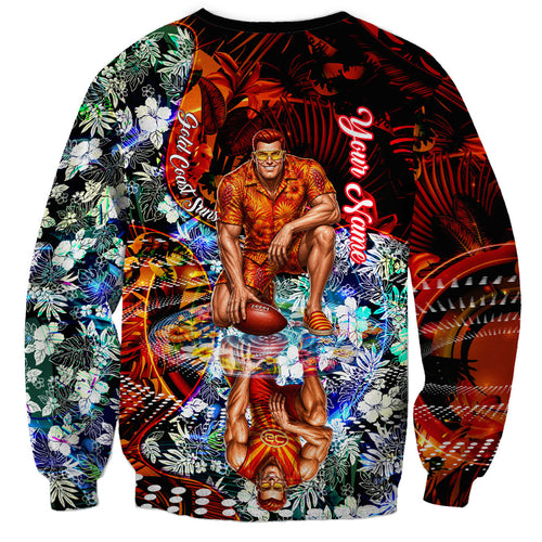 Personalized Gold Coast Suns Football Sweatshirt Tropical Hibiscus Flowers - Pacific Fusion Style