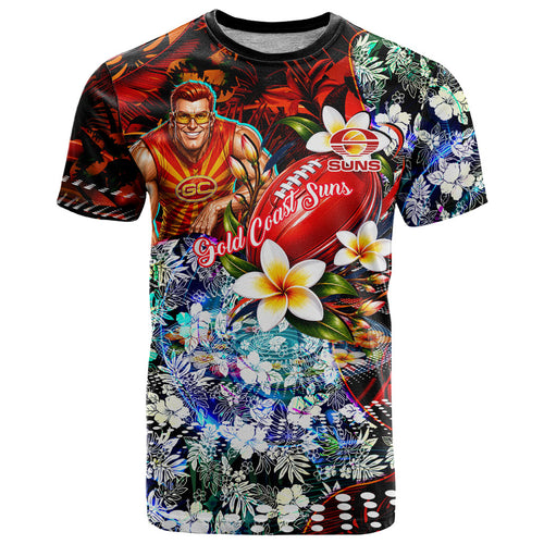 Personalized Gold Coast Suns Football T Shirt Tropical Hibiscus Flowers - Pacific Fusion Style