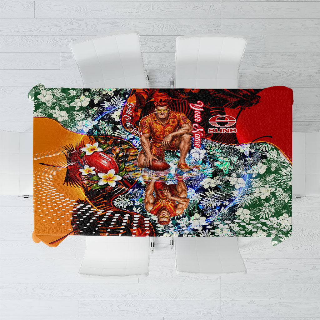 Personalized Gold Coast Suns Football Tablecloth Tropical Hibiscus Flowers - Pacific Fusion Style