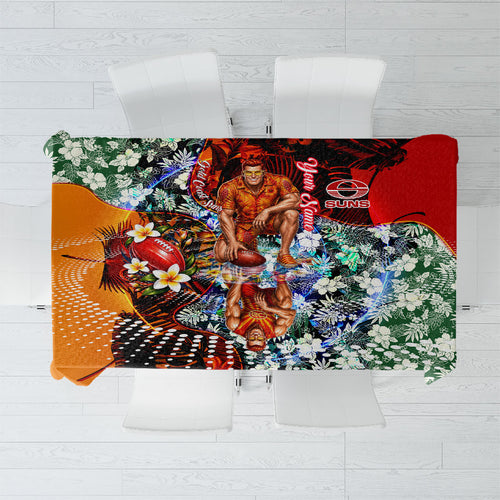 Personalized Gold Coast Suns Football Tablecloth Tropical Hibiscus Flowers - Pacific Fusion Style