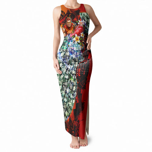 Personalized Gold Coast Suns Football Tank Maxi Dress Tropical Hibiscus Flowers - Pacific Fusion Style