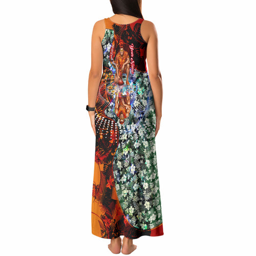 Personalized Gold Coast Suns Football Tank Maxi Dress Tropical Hibiscus Flowers - Pacific Fusion Style