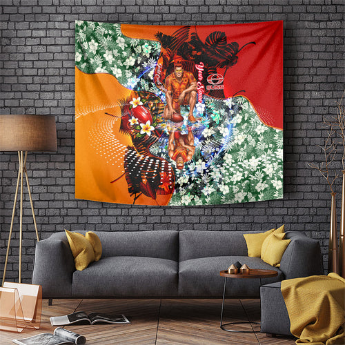 Personalized Gold Coast Suns Football Tapestry Tropical Hibiscus Flowers - Pacific Fusion Style