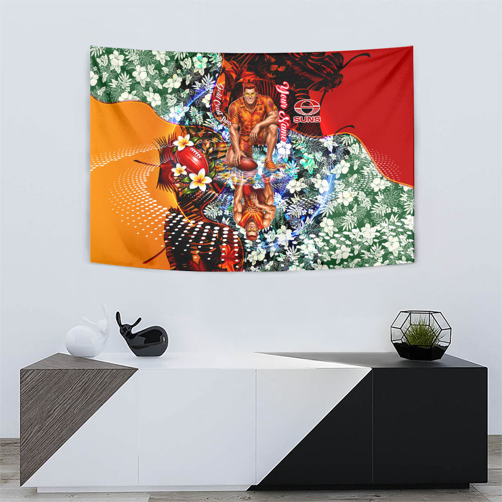 Personalized Gold Coast Suns Football Tapestry Tropical Hibiscus Flowers - Pacific Fusion Style