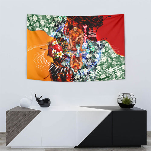 Personalized Gold Coast Suns Football Tapestry Tropical Hibiscus Flowers - Pacific Fusion Style