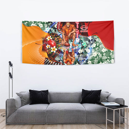 Personalized Gold Coast Suns Football Tapestry Tropical Hibiscus Flowers - Pacific Fusion Style