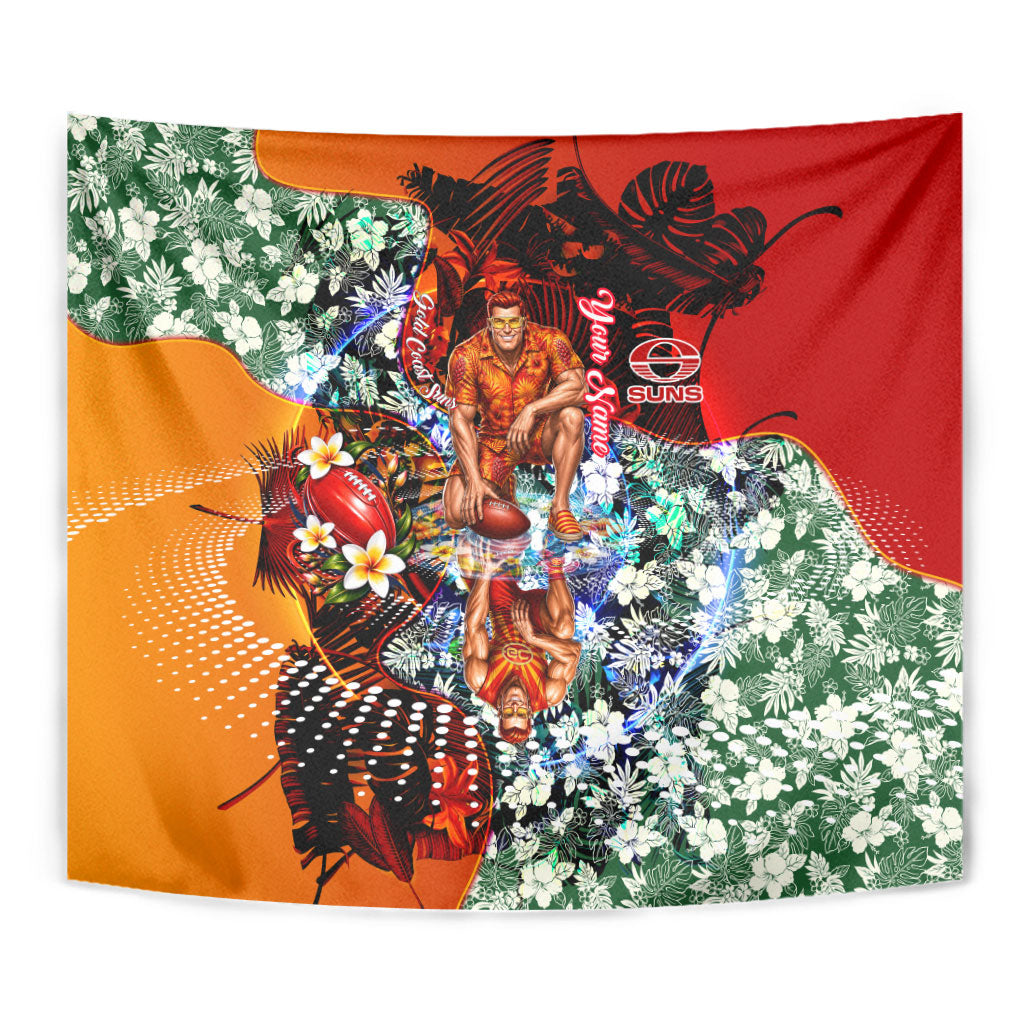 Personalized Gold Coast Suns Football Tapestry Tropical Hibiscus Flowers - Pacific Fusion Style