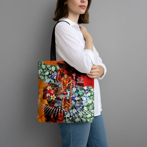 Personalized Gold Coast Suns Football Tote Bag Tropical Hibiscus Flowers - Pacific Fusion Style