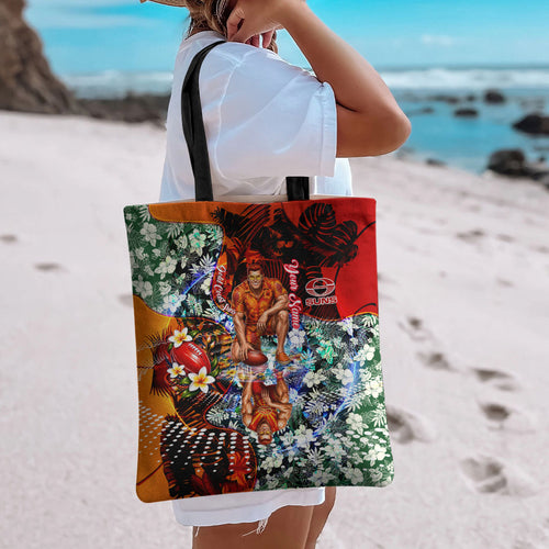 Personalized Gold Coast Suns Football Tote Bag Tropical Hibiscus Flowers - Pacific Fusion Style