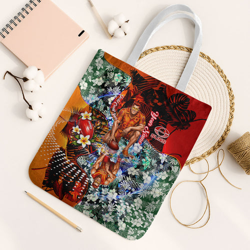 Personalized Gold Coast Suns Football Tote Bag Tropical Hibiscus Flowers - Pacific Fusion Style