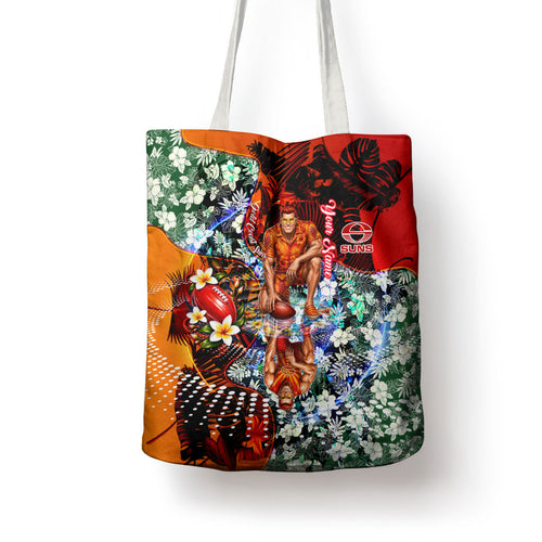 Personalized Gold Coast Suns Football Tote Bag Tropical Hibiscus Flowers - Pacific Fusion Style