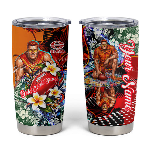 Personalized Gold Coast Suns Football Tumbler Cup Tropical Hibiscus Flowers - Pacific Fusion Style