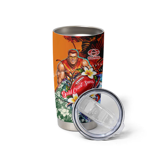 Personalized Gold Coast Suns Football Tumbler Cup Tropical Hibiscus Flowers - Pacific Fusion Style