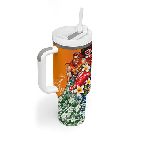 Personalized Gold Coast Suns Football Tumbler With Handle Tropical Hibiscus Flowers - Pacific Fusion Style
