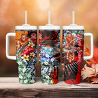 Personalized Gold Coast Suns Football Tumbler With Handle Tropical Hibiscus Flowers - Pacific Fusion Style