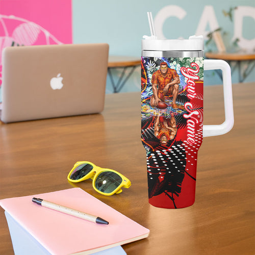 Personalized Gold Coast Suns Football Tumbler With Handle Tropical Hibiscus Flowers - Pacific Fusion Style