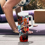 Personalized Gold Coast Suns Football Tumbler With Handle Tropical Hibiscus Flowers - Pacific Fusion Style