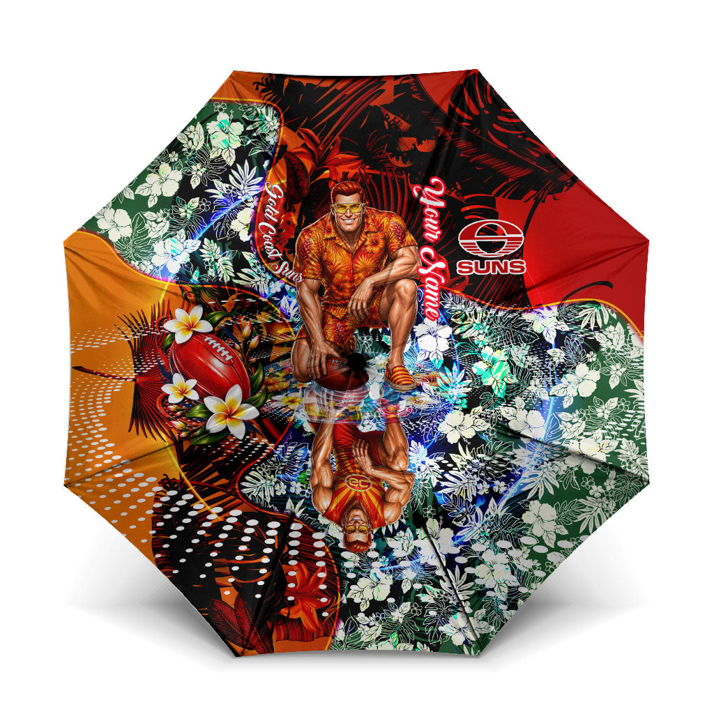 Personalized Gold Coast Suns Football Umbrella Tropical Hibiscus Flowers - Pacific Fusion Style