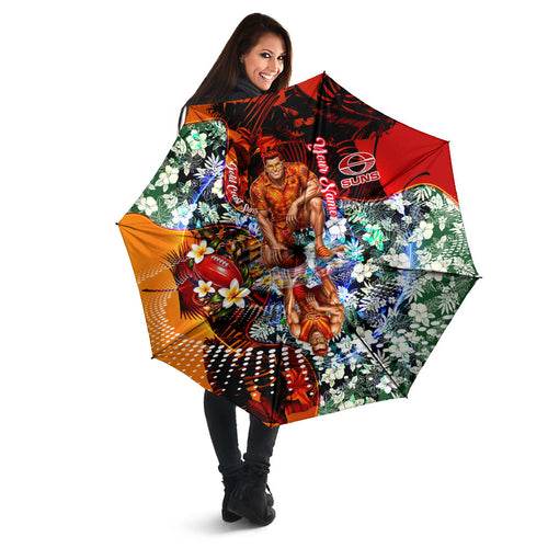 Personalized Gold Coast Suns Football Umbrella Tropical Hibiscus Flowers - Pacific Fusion Style