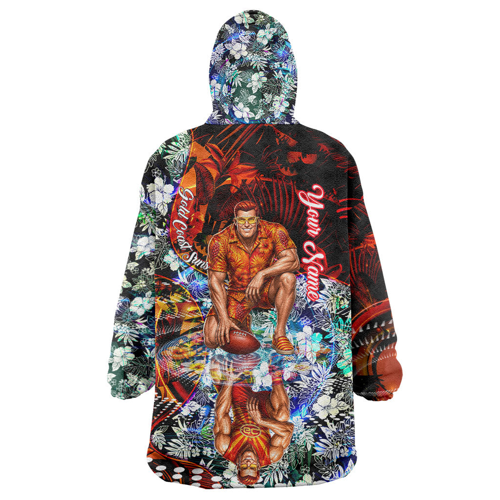 Personalized Gold Coast Suns Football Wearable Blanket Hoodie Tropical Hibiscus Flowers - Pacific Fusion Style