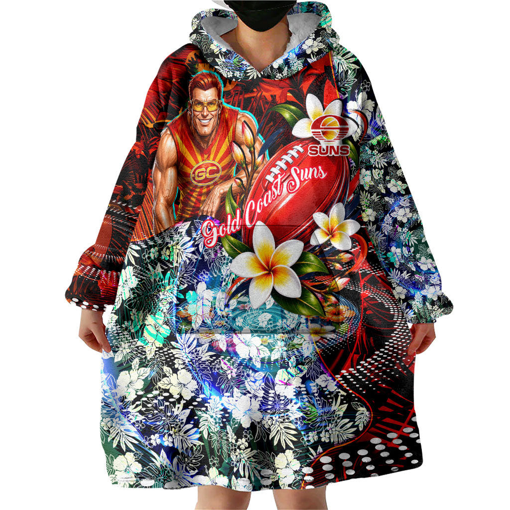 Personalized Gold Coast Suns Football Wearable Blanket Hoodie Tropical Hibiscus Flowers - Pacific Fusion Style