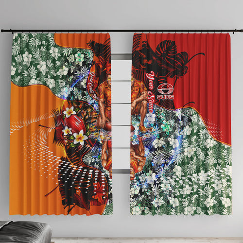 Personalized Gold Coast Suns Football Window Curtain Tropical Hibiscus Flowers - Pacific Fusion Style