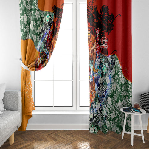 Personalized Gold Coast Suns Football Window Curtain Tropical Hibiscus Flowers - Pacific Fusion Style