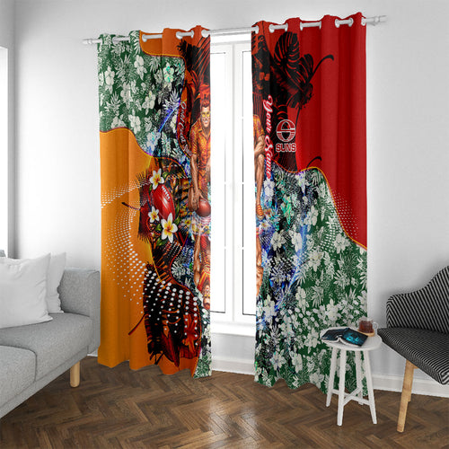 Personalized Gold Coast Suns Football Window Curtain Tropical Hibiscus Flowers - Pacific Fusion Style