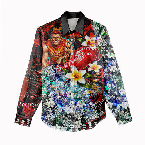 Personalized Gold Coast Suns Football Women Casual Shirt Tropical Hibiscus Flowers - Pacific Fusion Style