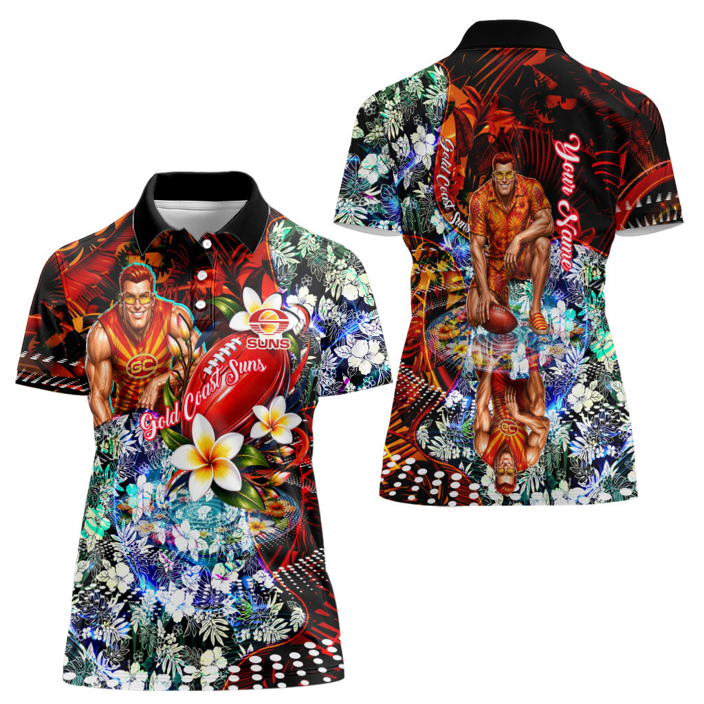 Personalized Gold Coast Suns Football Women Polo Shirt Tropical Hibiscus Flowers - Pacific Fusion Style