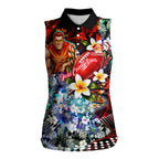 Personalized Gold Coast Suns Football Women Sleeveless Polo Shirt Tropical Hibiscus Flowers - Pacific Fusion Style