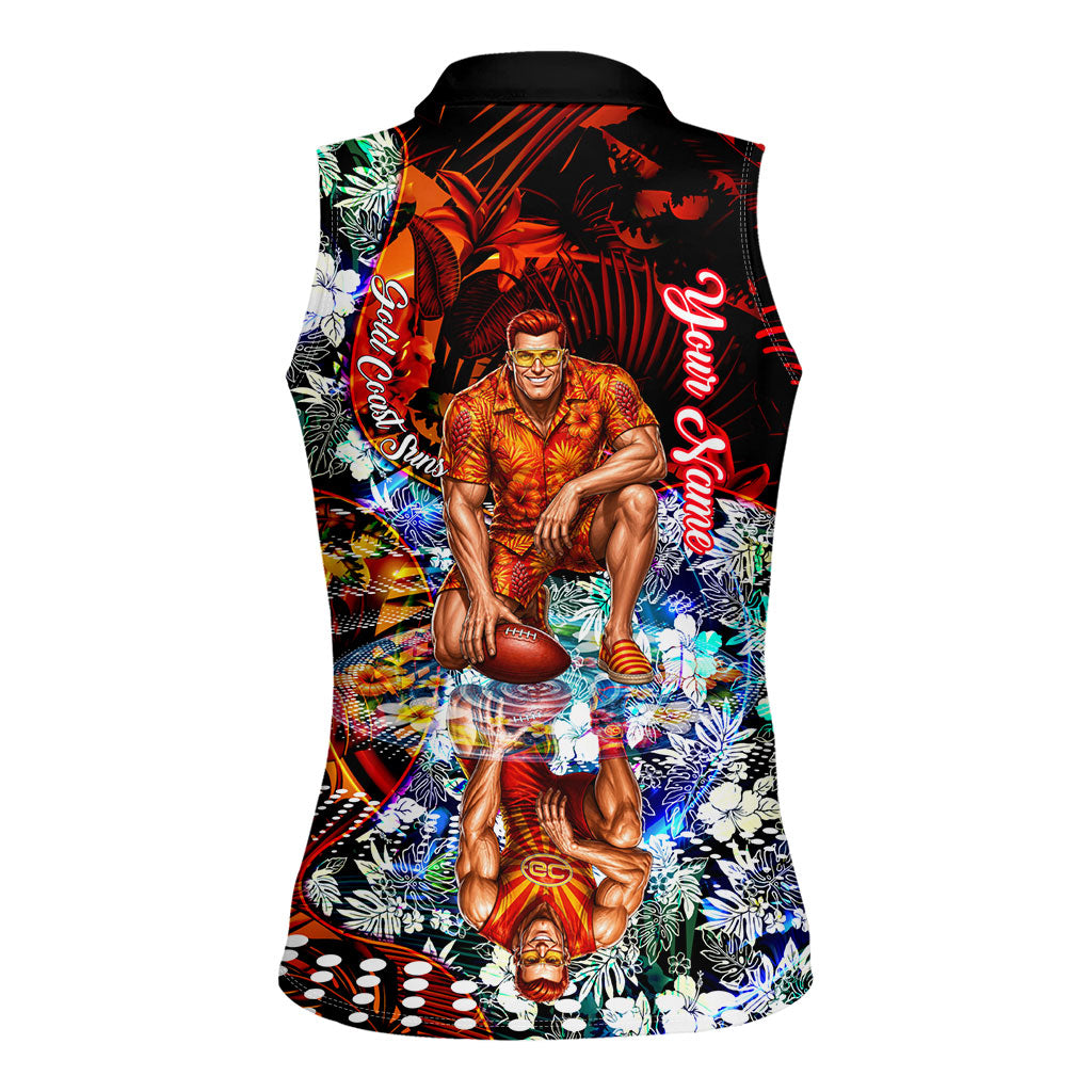 Personalized Gold Coast Suns Football Women Sleeveless Polo Shirt Tropical Hibiscus Flowers - Pacific Fusion Style