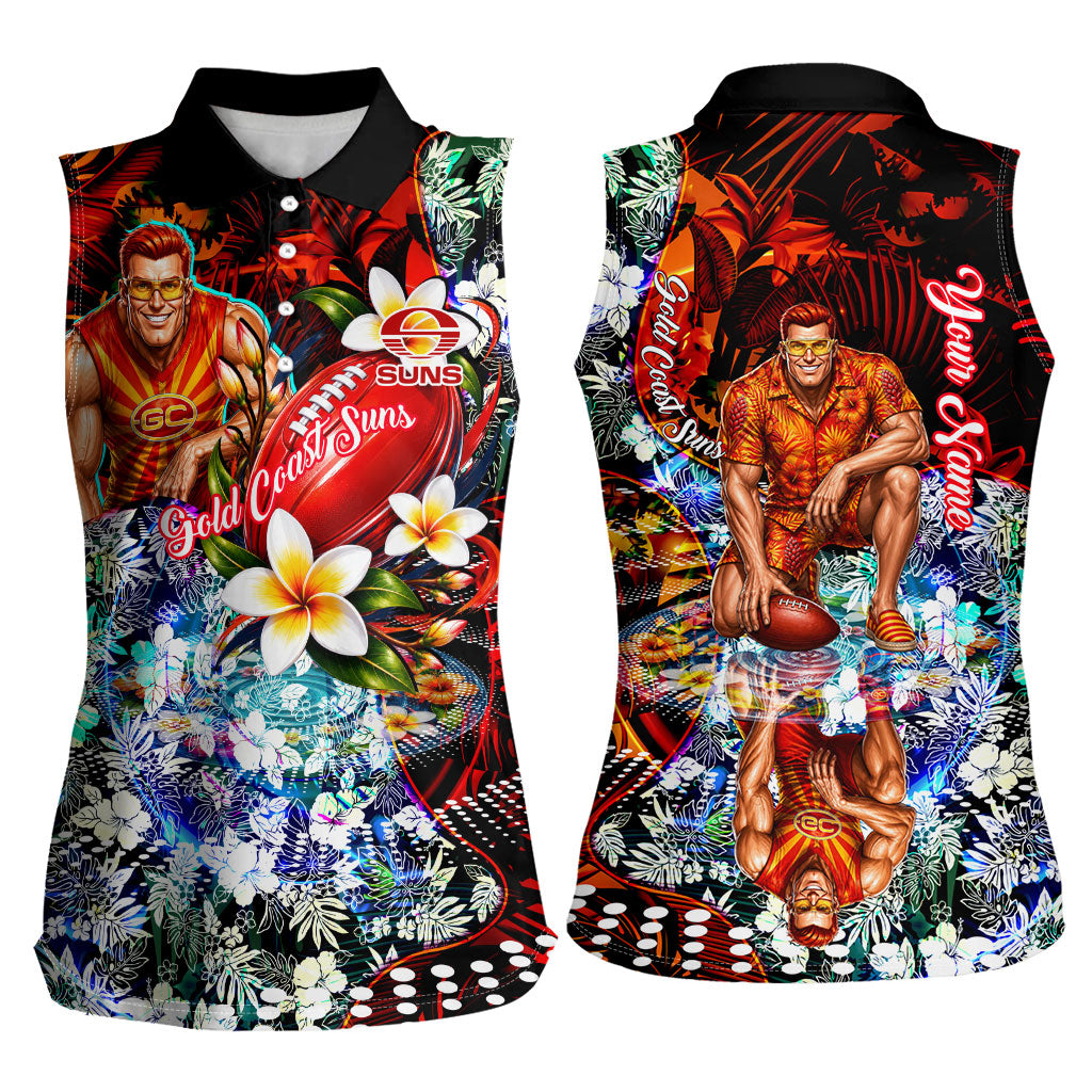 Personalized Gold Coast Suns Football Women Sleeveless Polo Shirt Tropical Hibiscus Flowers - Pacific Fusion Style