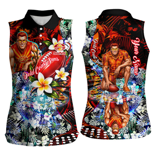 Personalized Gold Coast Suns Football Women Sleeveless Polo Shirt Tropical Hibiscus Flowers - Pacific Fusion Style