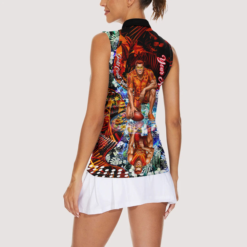 Personalized Gold Coast Suns Football Women Sleeveless Polo Shirt Tropical Hibiscus Flowers - Pacific Fusion Style