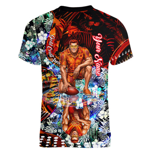 Personalized Gold Coast Suns Football Women V-Neck T-Shirt Tropical Hibiscus Flowers - Pacific Fusion Style