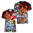 Personalized Gold Coast Suns Football Women V-Neck T-Shirt Tropical Hibiscus Flowers - Pacific Fusion Style