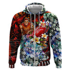 Personalized Gold Coast Suns Football Zip Hoodie Tropical Hibiscus Flowers - Pacific Fusion Style