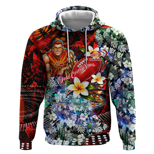 Personalized Gold Coast Suns Football Zip Hoodie Tropical Hibiscus Flowers - Pacific Fusion Style