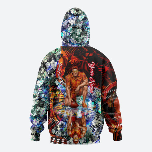Personalized Gold Coast Suns Football Zip Hoodie Tropical Hibiscus Flowers - Pacific Fusion Style