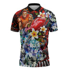 Personalized Gold Coast Suns Football Zipper Polo Shirt Tropical Hibiscus Flowers - Pacific Fusion Style