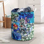 Personalized Port Adelaide Football Power Laundry Basket Tropical Hibiscus Flowers - Pacific Fusion Style