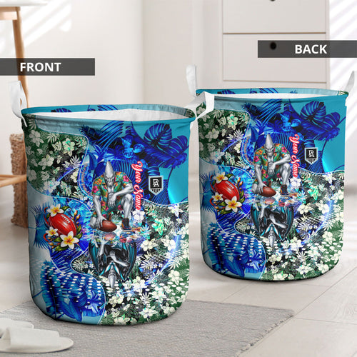 Personalized Port Adelaide Football Power Laundry Basket Tropical Hibiscus Flowers - Pacific Fusion Style