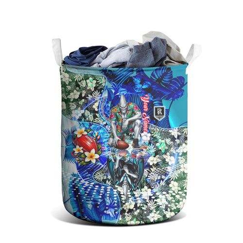 Personalized Port Adelaide Football Power Laundry Basket Tropical Hibiscus Flowers - Pacific Fusion Style