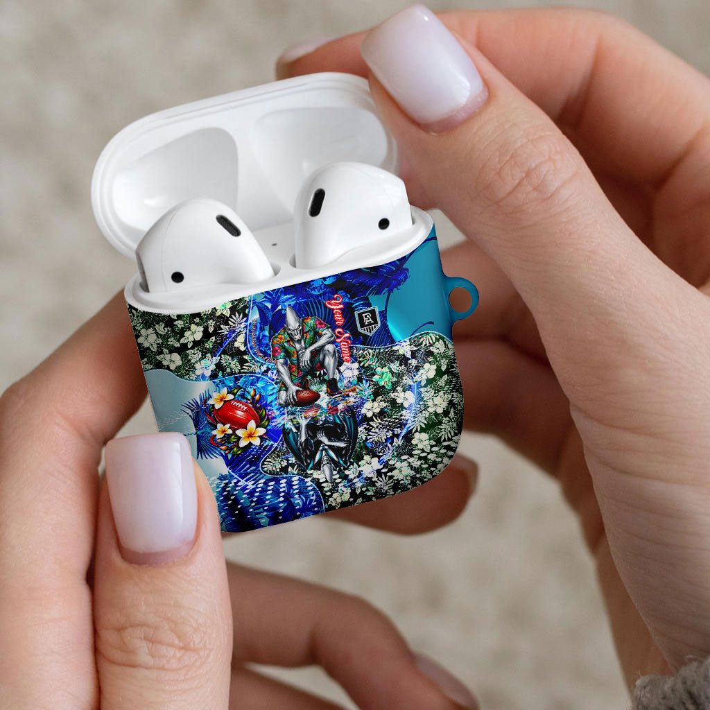 Personalized Port Adelaide Football Power AirPods Case Tropical Hibiscus Flowers - Pacific Fusion Style