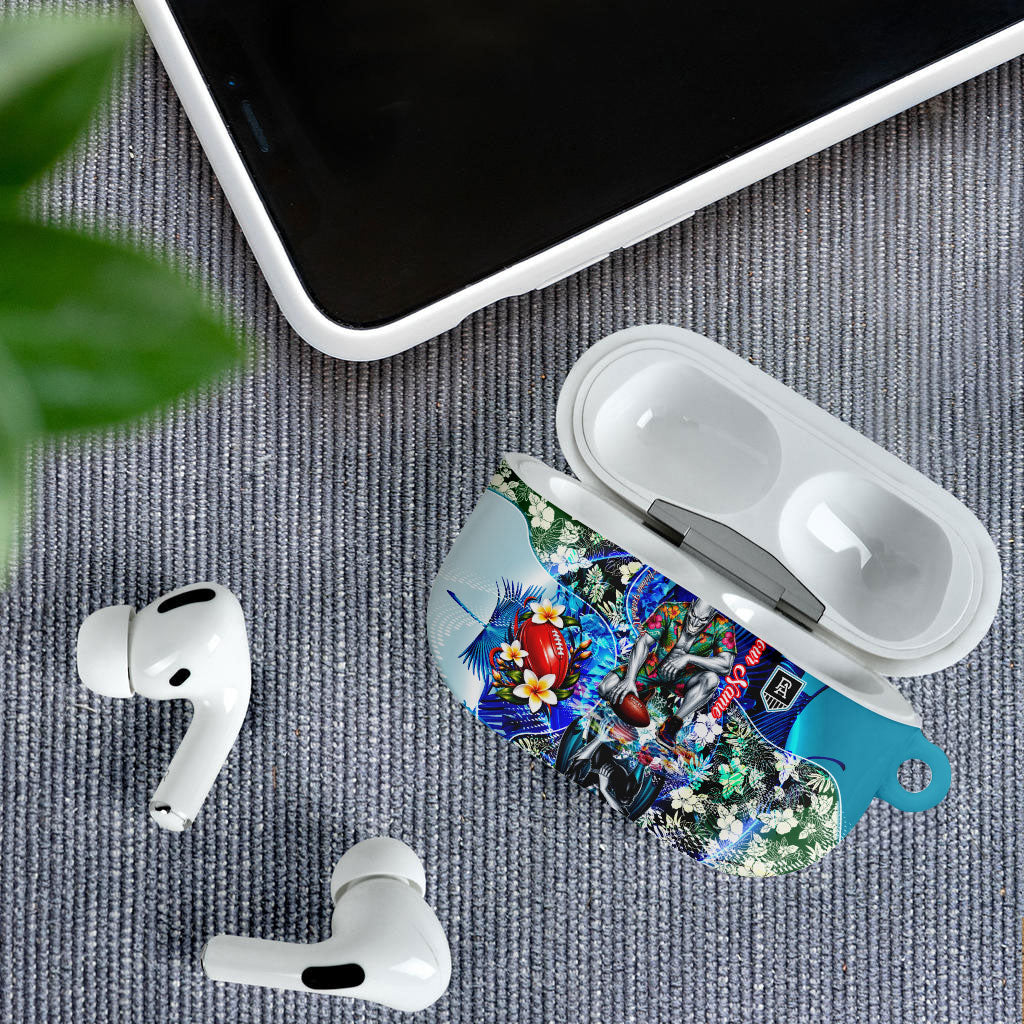 Personalized Port Adelaide Football Power AirPods Case Tropical Hibiscus Flowers - Pacific Fusion Style